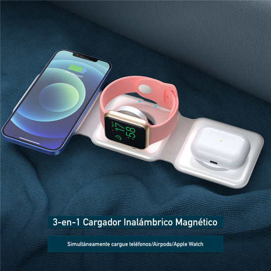 Cargador Portátil Magnético Inalámbrico 100W 3 en 1 desde iPhone 8 al 15, Apple Watch, y Airpods